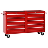 vidaXL Werkzeugbox »Werkzeugwagen mit 10 Schubladen Stahl Rot« (1 St) rot