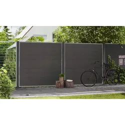Plus WPC Sichtschutzzaun Futura - WPC Zaun in der Farbe Anthrazit, 180 x 180 cm – WPC Sichtschutz in schiefergrau – Sichtschutz für Garten & Terrasse