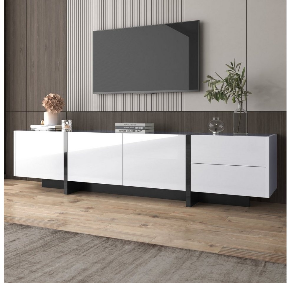 Merax Lowboard, Hochglanz TV-Board, Fernsehtisch scandi, TV-Schrank, Breite:190cm weiß