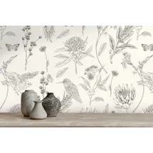 Living Walls Vliestapete Drawn Into Nature Blumen-Tapete Mustertapete Pflanzen Natur, strukturiert, matt, (1 St), Vliestapete Blümchen für Schlafzimmer Küche Wohnzimmer Blumen Design schwarz|weiß
