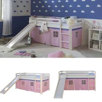 Hochbett Spielbett Kinderbett Kiefer mit Rutsche Vorhang pink 90x200 Jugendbett