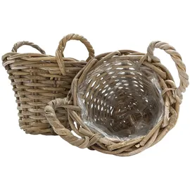 Spetebo Weide Pflanzkorb 2er Set grau - 20 cm / mini - Rattan Blumentopf