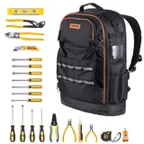 Vevor Werkzeugrucksack mit 65 Taschen, Backpack inkl. 21-teiliges Werkzeugset, Werkzeugtasche mit Laptopfach, für Elektriker, Reparaturtechniker und Heizungs-, Lüftungs- und Klimatechniker