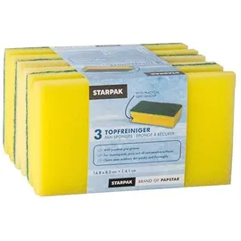 Papstar 42 Topfreiniger, Schwamm Jumbo eckig 4,1 cm x 14,8 cm x 8,5 cm gelb/grün mit Griffrille, kratzend