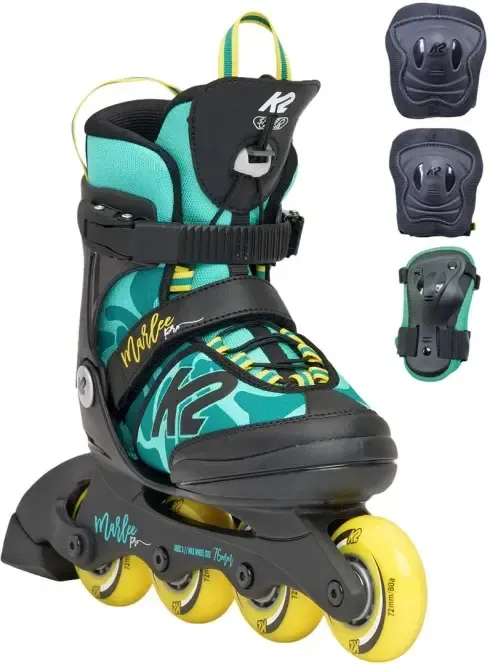 K2 MARLEE PRO PACK Kinder Inline Skate green/yellow inkl. Schonerset - 32-37