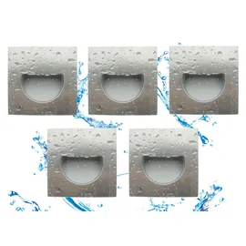 Trango 5er Set SL-056S IP44 LED Wandleuchte *SOFIE* in Eckig, Treppen- Wandstrahler Edelstahl gebürstet für Innen & Außen inkl. 1x 1 Watt LED Modul warmweiß 3000K beliebig erweiterbar Einbauleuchte