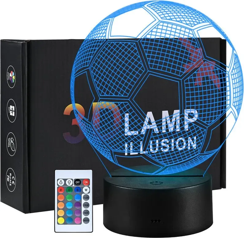 Vivreal 3D-LED-Illusion Fußball-Nachtlicht mit Fernbedienung, 16 Farben, mit flacher Acryl- und ABS-Basis, USB-Ladegerät, Ideales Geschenk für Jungen, Weihnachtsgeschenk, Neu-Jahr-Verkauf, Top-Geschenk-Überlegungen
