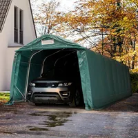TOOLPORT 3,3x9,6m Zeltgarage, PVC-Plane, dunkelgrün, mit Statik (Erduntergrund) -