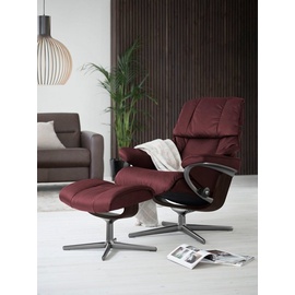 Stressless Stressless® Relaxsessel »Reno«, (Set, Relaxsessel mit Hocker), mit Hocker, mit Cross Base, Größe S, M & L, Holzakzent Braun, rot