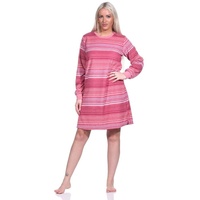 Normann Nachthemd Damen Frottee Nachthemd langarm mit Bündchen in Streifendesign rosa 44/46