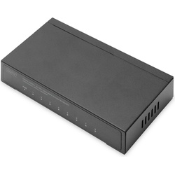 Digitus 8-Port Gigabit Switch, Desktop, Unmanaged,  Metallgehäuse (8 Ports), Netzwerk Switch, Schwarz