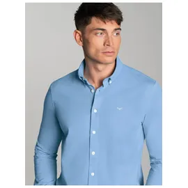 TRIGEMA Poloshirt "TRIGEMA Business-Hemd aus DELUXE-Single-Jersey", Herren, Gr. L, blau (horizont), Single Jersey, 100% Baumwolle, lang, ohne Ausschnitt, Shirts
