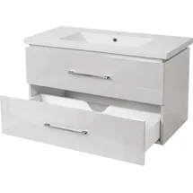 MCW Premium Waschbecken + Unterschrank MCW-D16, Waschbecken Waschtisch, hochglanz 90cm weiß