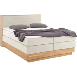 Boxspringbett HOME AFFAIRE "Cavan", beige, L:220cm, Microfaser (100% Polyester), Komplettbetten, Boxspringbett, Eiche, inkl. Bettkasten & Topper, verschiedene Härtegrade (auch H4)