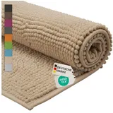 nyvi Badematte NYVISpa Chenille Rechteckig - Badezimmerteppich - Rutschfest, Saugfähig, Schnell Trocknend, Fußbodenheizung geeignet, Waschbar, Weich Farbe:Beige;Größe:Badematte 60x90 cm