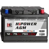 AGM 75Ah Autobatterie 12V Start-Stop Starterbatterie ersetzt 70Ah 80Ah VRLA
