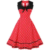 AXOE Damen Rockabilly Kleid 50er 60er Jahre Vintage Elegant Festlich Cocktailkleid für Hochzeitsgast Rot mit Weißen Punkten, Gr. 38, M - M