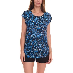 Tamaris Damen Sommer-Shirt Kurzarm-Bluse mit Allover-Muster Sommer-Oberteil 95816943 Schwarz/Blau - 34