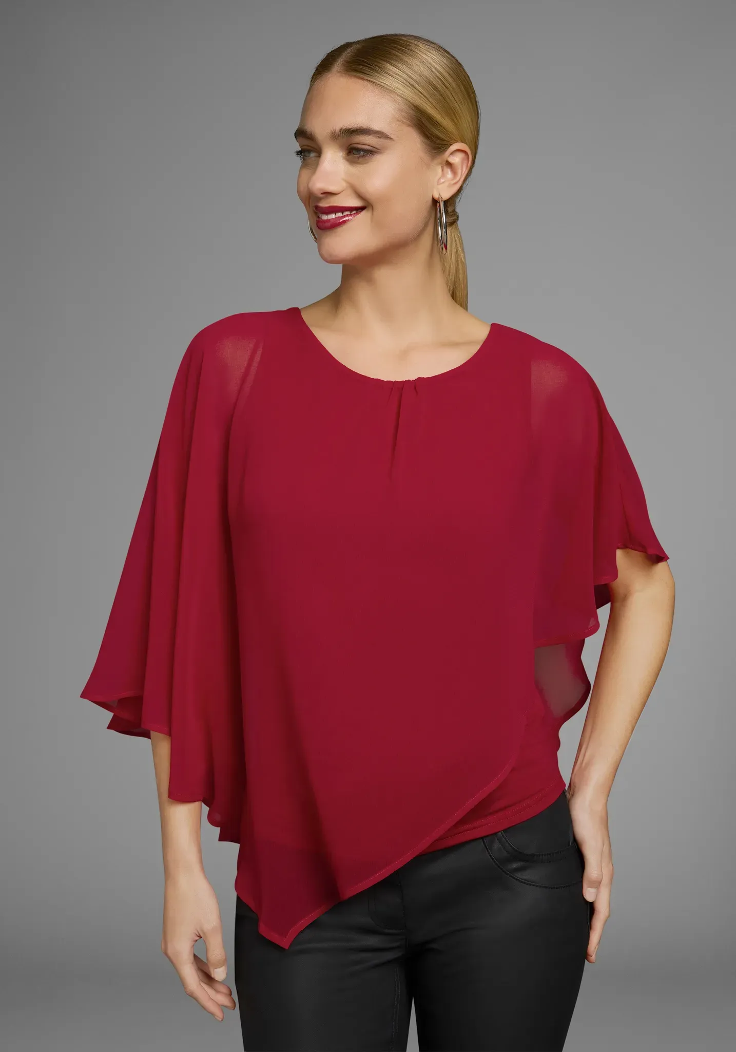 Chiffonbluse LAURA SCOTT, Damen, Gr. 40, rot, Web, Obermaterial: 100% Polyester. Top: 95% Viskose, 5% Elasthan, unifarben, bequem hüftlang, Rundhals, Blusen Chiffonbluse, für festliche Anlässe, Topseller
