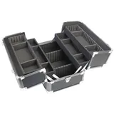 HMF Kosmetikkoffer Alu Kosmetikkoffer mit Ziehharmonikasystem, verstellbare Trennwände (inkl. Schultergurt), Schminkkoffer leer, 33 x 22,5 x 24 cm, Schwarz schwarz