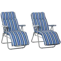 Outsunny Liegestuhl Set mit Kissen klappbar verstellbare Rückenlehne Stahl Polyester Blau 60x75x65-102cm für Garten Terrasse Aosom.de