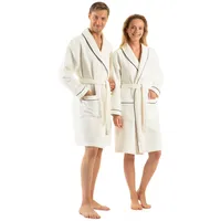 English Home Unisex Bademantel Türkischer Baumwollfrottee Frottee Schalkragen Weicher Waffelmantel Saugfähiger Morgenmantel Urlaub Hausmantel Nachtwäsche für Fitnessstudio Spa Dusche Hotel L-XL, Weiß - L-XL