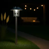 Melitec LED-Solar-Gartenlampe, Outdoor-Solarleuchte, Außenbeleuchtung, Solar-Wegebeleuchtung, bis zu 8 Stunden Leuchtdauer, aus Edelstahl, SO26 - Silber