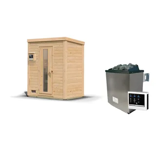 Karibu Gartensauna Saunahaus Hytti 0 naturbelassen Energiesparende Saunatür 9 kW Ofen inkl. Steuergerät