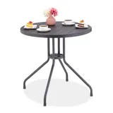 Relaxdays Gartentisch, H x Ø: 75 x 80 cm, Balkontisch in Holzoptik, Kunststoff & Stahl, runder Terrassentisch, grau