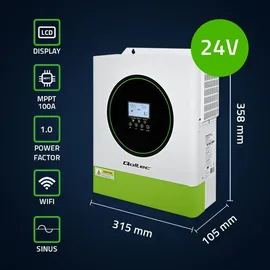 Qoltec Hybrid Off-Grid Solar Wechselrichter 3500W 24V MPPT BMS WLAN