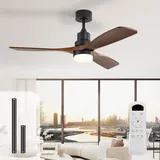 Sofucor Deckenventilator mit Beleuchtung und Fernbedienung, Deckenventilator mit Licht, 3 Holzlüfterblätter, DC Motor, 132cm, Timer, 3 Farbtemperatur und 6 Geschwindigkeiten, Sommer Winterbetrieb