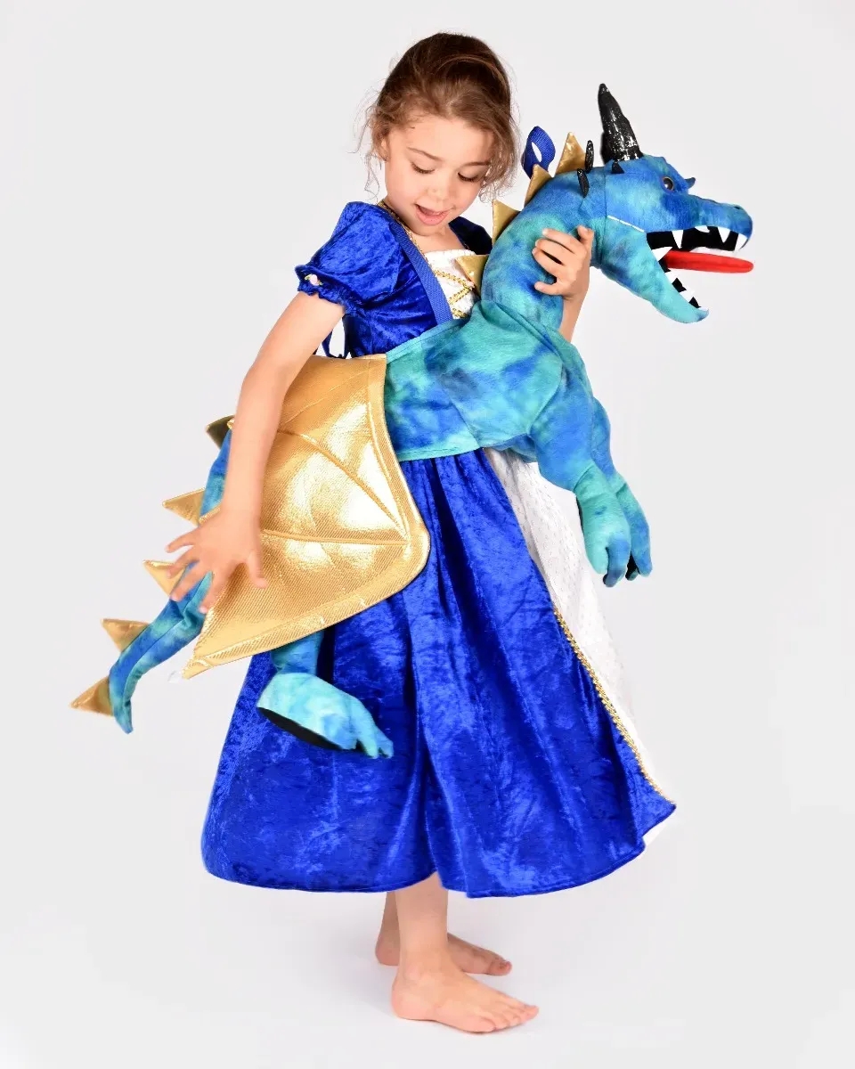 Drachenkostüm zum Reiten 120 x 60 cm hellblau Polyestergewebe Kinder 3-7 Jahre - Den Goda Fen Drache zum Reiten - mit Schulterriemen