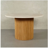 MAGNA Atelier Esstisch VICTORIA mit Marmor Tischplatte (Gestell aus Eichenholz), Küchentisch, Dining Table, Oakwood, Unikat, 120x76cm - Ø140x76cm beige
