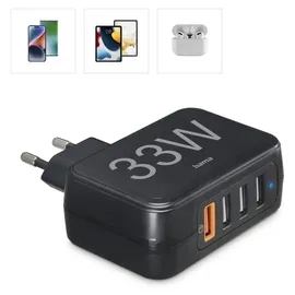 Hama Schnellladegerät 4x USB-A 33 W, Schwarz