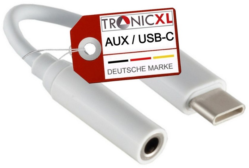 TronicXL USB-C Adapter zu Klinke 3,5 mm USBC Smartphone Kopfhörer Aux Handy USB-Adapter USB-C zu 3,5-mm-Klinke, 10 cm, 4 pin weiß