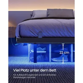 VASAGLE Bettgestell 90 x 200 cm mit LED-Beleuchtung, USB-C-Anschluss, Steckdosenleiste