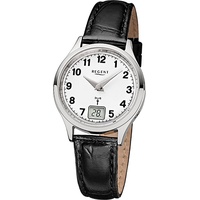 Regent Funkuhr Regent Leder Damen Uhr FR-192 Funkuhr, Damenuhr mit Lederarmband, rundes Gehäuse, (ca. 29mm), Elegant-Style schwarz