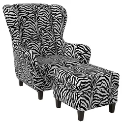 Supellex Sofia Ohrensessel mit Hocker  Design Tierfellimitat Zebra