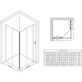 doporro Ravenna16K Duschtür links 75 x 70 cm Schwarz/Klarglas 75