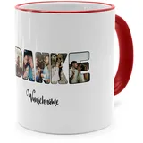 PhotoFancy® - Fototasse 'Danke' - Personalisierte Tasse mit eigenem Foto und Text selbst gestalten - Rot