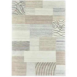 Wollteppich THEKO "Royal Natur 4028", grau, B:90cm H:14mm L:160cm, Wolle, Teppiche, reine Wolle, handgetuftet, Naturtöne, Patchworkdesign, meliert