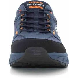 SKECHERS Oak Canyon Consistent Winne Herren-Sneaker, freihändig, Marineblaues Leder, Textil, orangefarbener Besatz, 43 EU