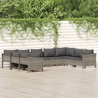 Ankonbej 9-tlg. Garten-Lounge-Set mit Kissen Grau Poly Rattan - Grau/Dunkelgrau