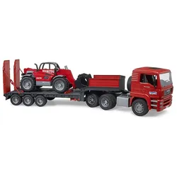 BRUDER MAN TGA Tieflader mit Manitou Teleskoplader, Spielzeug-Auto ab 3 Jahren, 1:16