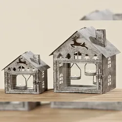 Kerzenlaterne Udine Haus Eisen H23/36 cm grau 2er Set