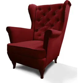 beautysofa Ohrensessel FALCO Chesterfield Polyester 82 x 102 x 92 cm Rot