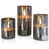 CCLIFE LED-Kerze LED Kerzen mit Glas Fernbedienung Timer Funktion, Echtwachs, mit Fernbedienung grau