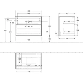 Villeroy & Boch Waschtischunterschrank 2 Auszüge 80 x 60,3 x 50,1 cm Weiß