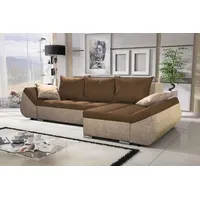 Fun Möbel Ecksofa Sofa KLEO mit Schlaffunktion Beige-Schokobraun Ottomane Rechts - Schwarz