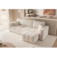 Ecksofa mit Schlaffunktion PEDRO mit L-förmigen Steppungen Wohnzimmer Beige Universal Couch mit Kissen Bettcouch Farbe: Manila 01 - Beige